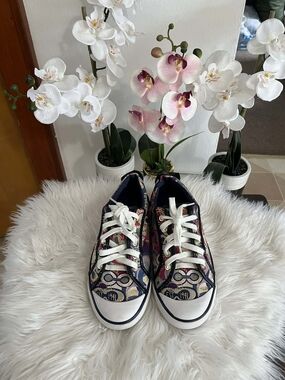 Coach Multicolor Logo Canvas Sneakers in Navy, Pink, Purple